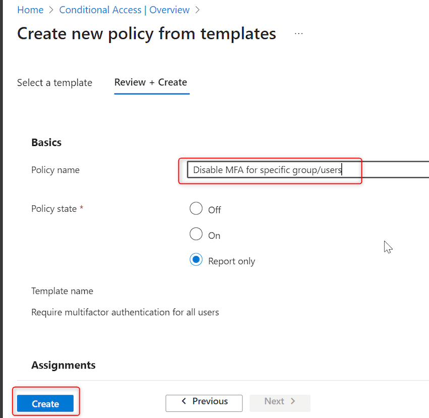 Disable MFA using Azure Portal